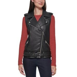 Calvin Klein‎ Jeans Womens Faux Leather Vest - Black/Size M